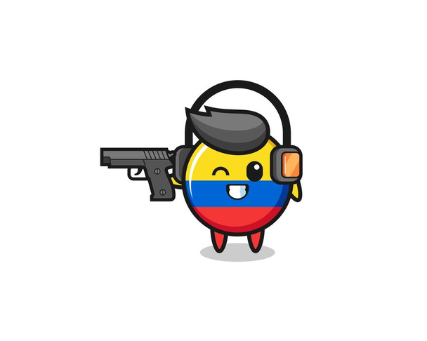 illustration of colombia flag cartoon doing shooting range , cute design - Vector, Image