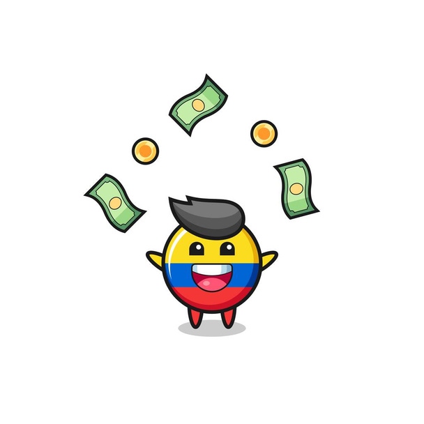 illustration of the colombia flag catching money falling from the sky , cute design - Vector, Image