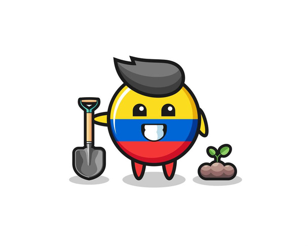 cute colombia flag cartoon is planting a tree seed , cute design - Vector, Image