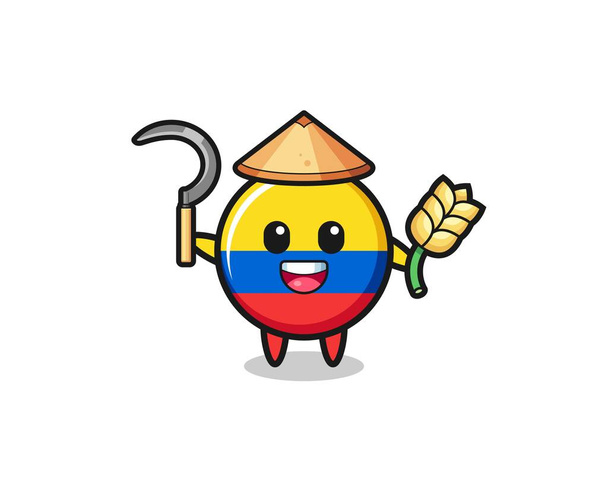 colombia flag Asian farmer holding paddy , cute design - Vector, Image