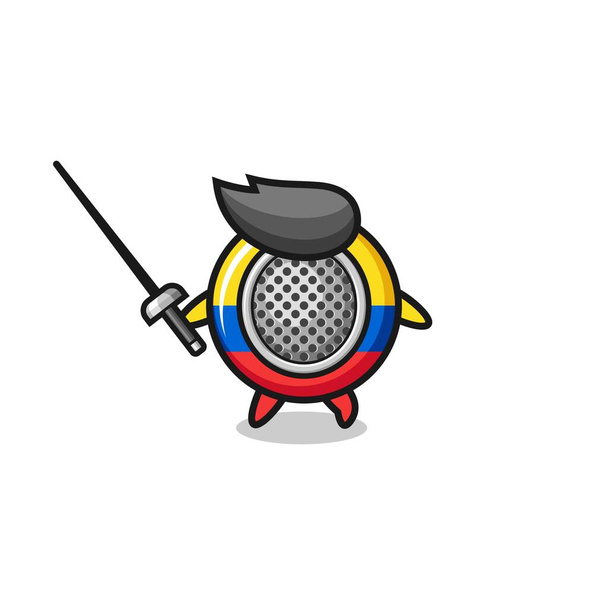 colombia flag earth cartoon as fencer mascot , cute design - Vector, Image