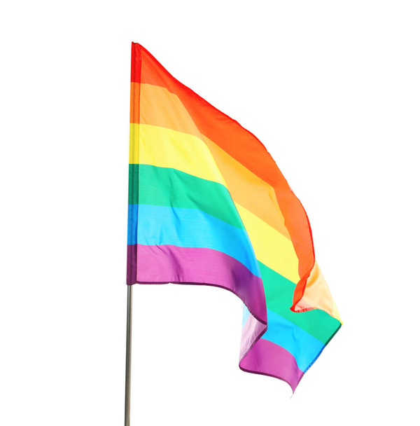Bright rainbow LGBT flag isolated on white - Фото, изображение