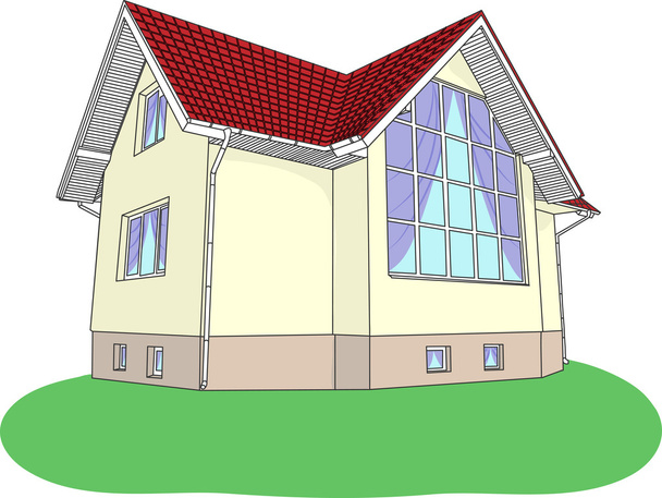 vector huis met gebrandschilderd glas op het gazon - Vector, afbeelding