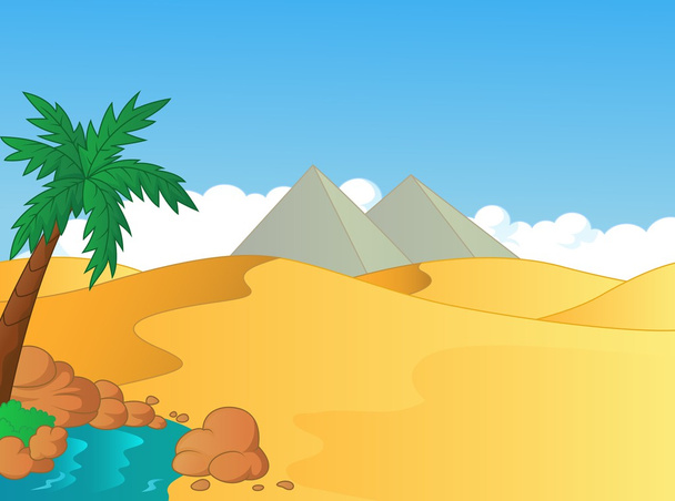 Cartoon illustration of small oasis in the desert - Vector, Image
