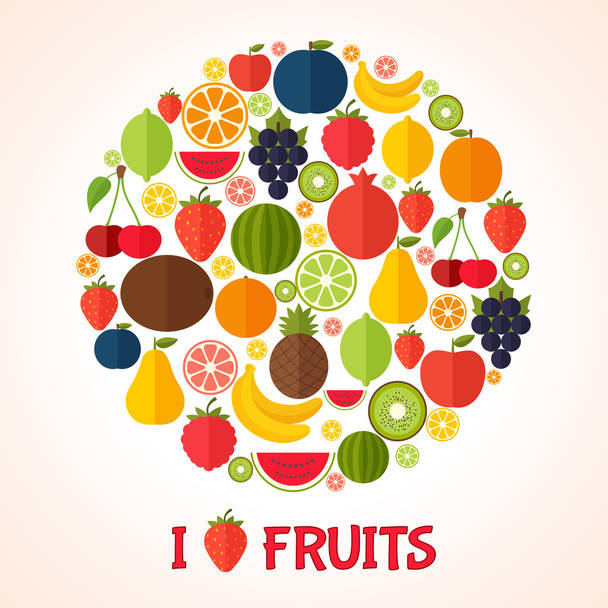 Fruits background. Colorful template for cooking, restaurant menu and vegetarian food - Vecteur, image