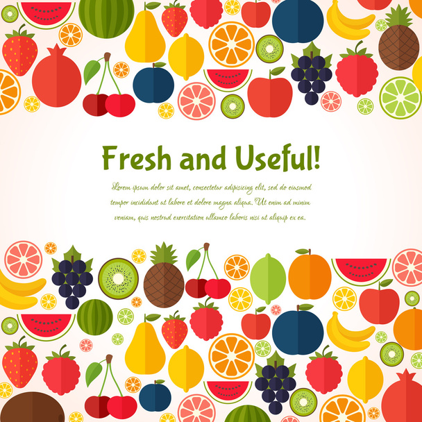 Fruits background. Colorful template for cooking, restaurant menu and vegetarian food - Vetor, Imagem