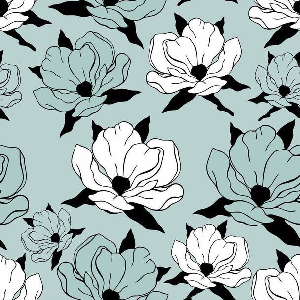 Vector seamless pattern of magnolia flowers. Spring flowers, flowering tree. Design for printing on textiles, packaging, paper, wallpaper. - Vektör, Görsel