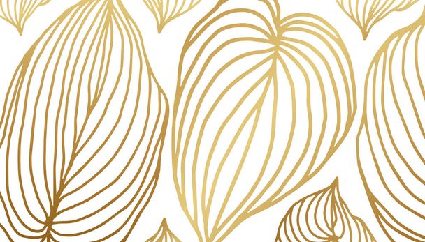 Feuilles d'or ligne art sur fond blanc. Fond de luxe - Vecteur, image
