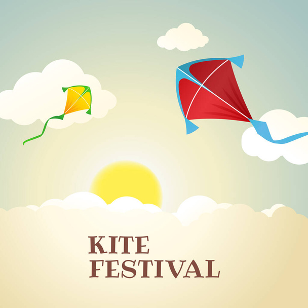 Vector illustration of Makar Sankranti. Kite string festival of India - Vector, Image