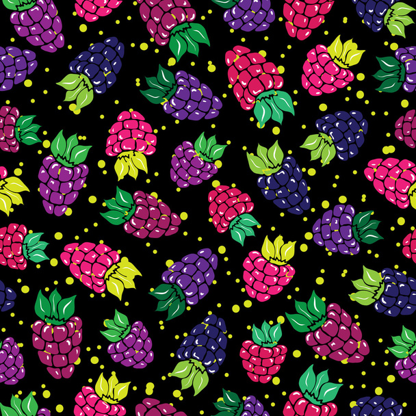 Decorative pattern with wild and garden berries Seamless background - Vector, Image