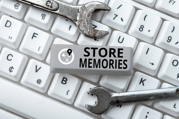 Text caption presenting Store Memories. Business concept a process of inputting and storing data previously acquired Typing Program Functional Descriptions, Creating New Email Address - Photo, Image