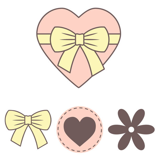 a set of vintage elements to decorate your illustration, pink-brown gamma, bows, flowers and hearts, flat graphics - Διάνυσμα, εικόνα