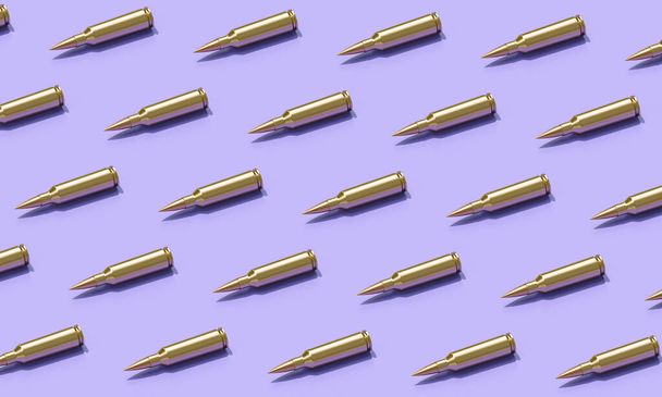 bullets on purple background. flat lay. 3d render - Foto, Imagem