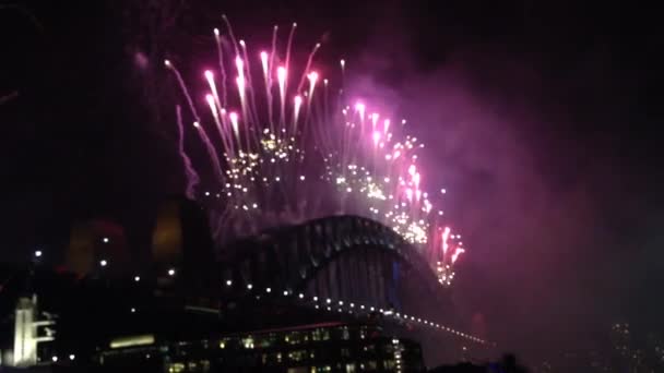 Fajerwerki z mostu Sydney Harbour w Australii - Materiał filmowy, wideo