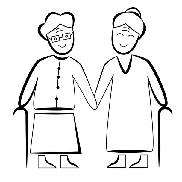 A schematic depiction of an elderly female lesbian couple. - Vetor, Imagem