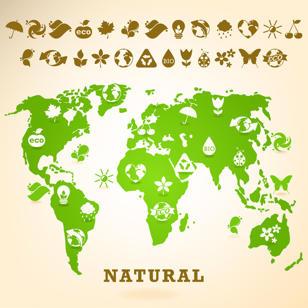 Green Earth illustration with ecology icons - Vetor, Imagem