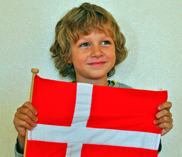 Niño con bandera de Dinamarca
 - Foto, Imagen