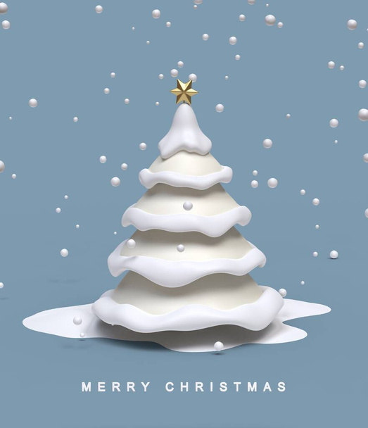 Christmas greeting card with christmas tree. 3d image - Photo, image