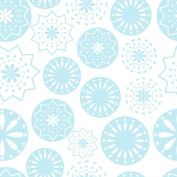 Vector illustration. Merry Christmas and Happy New Year seamless pattern. Lace background with round abstract snowflakes. Perforated bright patterns Papel Picado pattern. - Vektör, Görsel