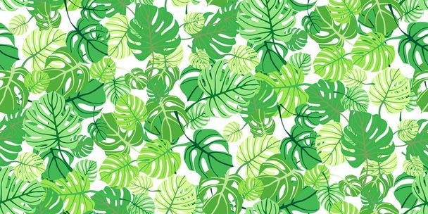 Seamless pattern of green leaves various trees. Foliage of natural branches. Green fresh beauty rustic eco background. Botanical design for textile, wallpaper, website, wrapping paper. Vector - Vetor, Imagem