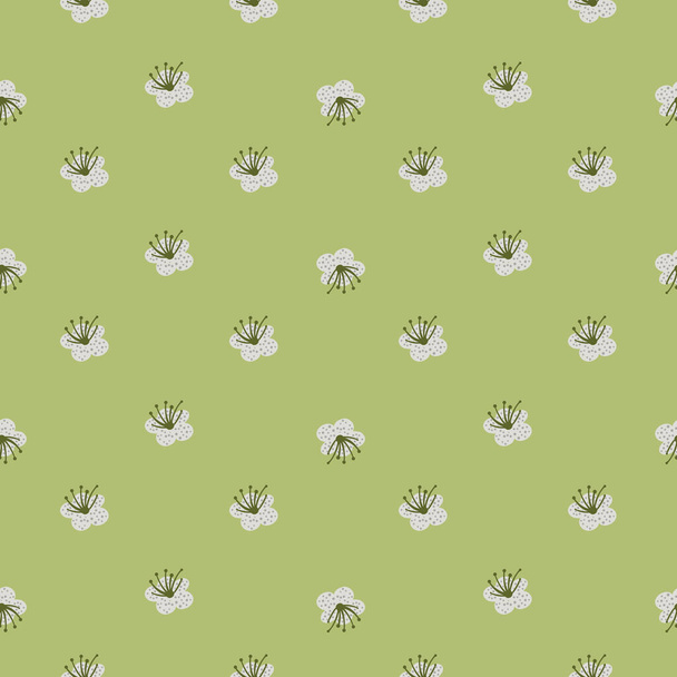 Seamless pattern spring plants on pastel green background. Vector floral template in doodle style with flowers. Gentle summer floral texture for fabric, wrapping paper, wallpaper. - Vector, Image