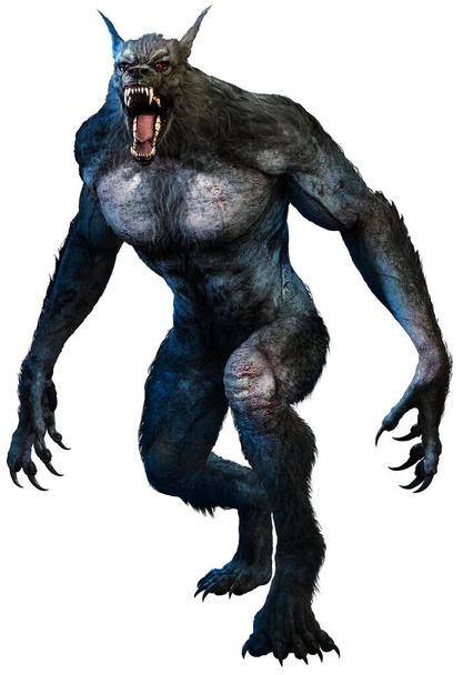 Hombre lobo avanzando con la boca abierta ilustración 3D - Foto, imagen