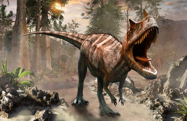 Escena de dinosaurios Ceratosaurus Ilustración 3D - Foto, imagen