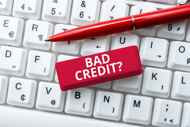 Bildunterschrift: Schlechte Kreditfrage. Unternehmensübersicht Geschichte, wenn es zeigt, dass Kreditnehmer ein hohes Risiko hat Erstellen eines neuen Kontokennworts, Abstract Online Writing Courses - Foto, Bild