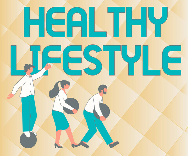 Sign displaying Healthy Lifestyle. Business idea Live Healthy Engage in physical activity and exercise Illustration Of Group Bringing Their Own Heavy Sphere Together. - Foto, Imagem