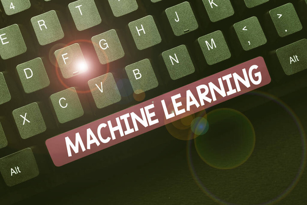 Sign displaying Machine Learning. Business concept give computers the ability to be taught with data Typing Advance Lesson And Lecture Plans, Typewriting New Article Pages - Zdjęcie, obraz