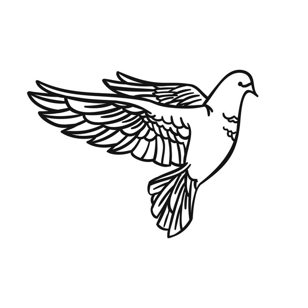 Beautiful dove symbol of love in a linear style on a white background. For design and illustrations. Vector illustration. - Vecteur, image