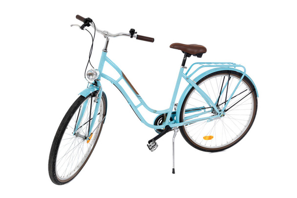 Vélo femme bleu Isolé sur fond blanc. Rétro Vintage Vélo Femme.  - Photo, image