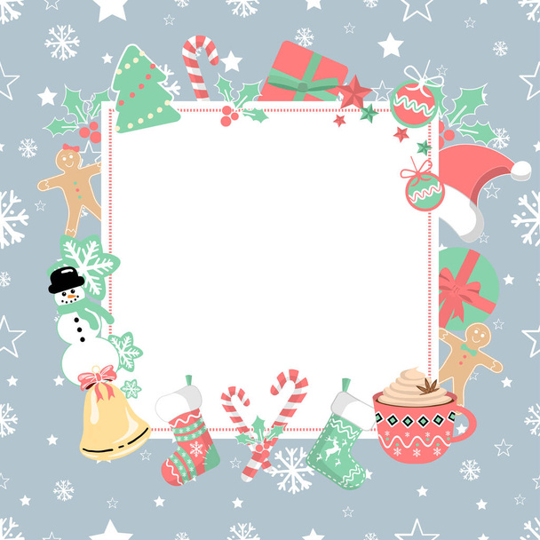 el marco festivo sobre fondo sin costuras con decoraciones navideñas - Vector, imagen