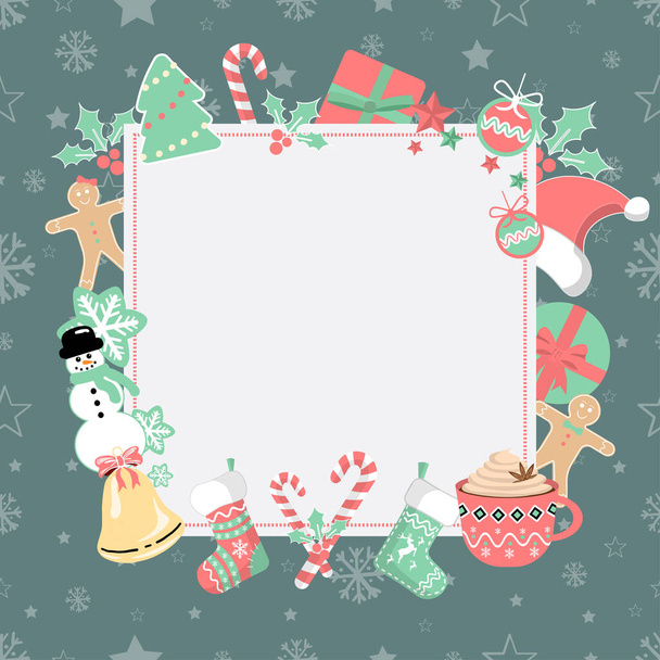 the festive frame on seamless background with Christmas decorations - Διάνυσμα, εικόνα