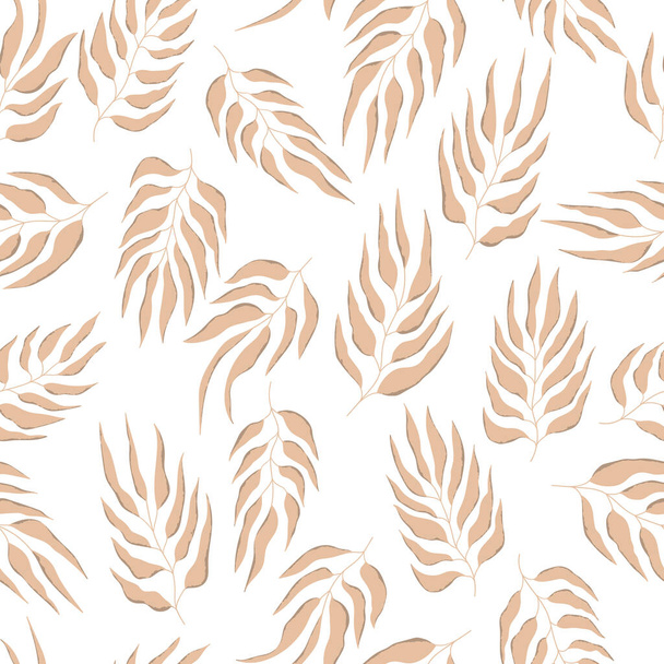 Floral seamless with hand drawn color leaves. Cute autumn background. Tropic brown branches. Modern floral compositions. Fashion vector stock illustration for wallpaper, card, fabric, textile - Vector, Imagen