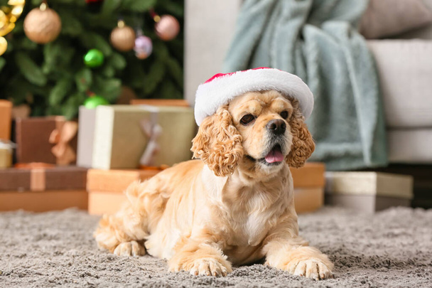 Schattige hond thuis op kerstavond - Foto, afbeelding