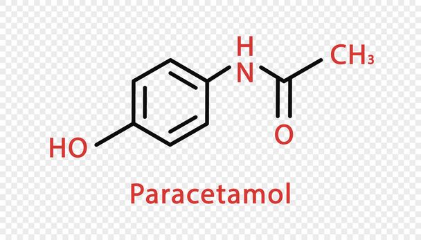 Paracetamol chemische formule. Paracetamol structurele chemische formule geïsoleerd op transparante achtergrond. - Vector, afbeelding