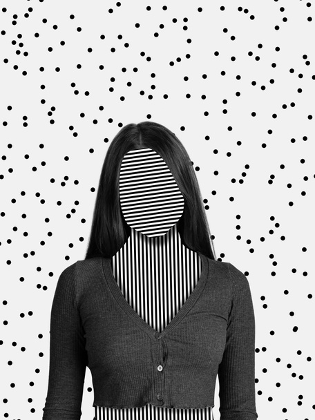 Colagem de arte contemporânea de menina com parte sem rosto isolado sobre fundo branco - Foto, Imagem