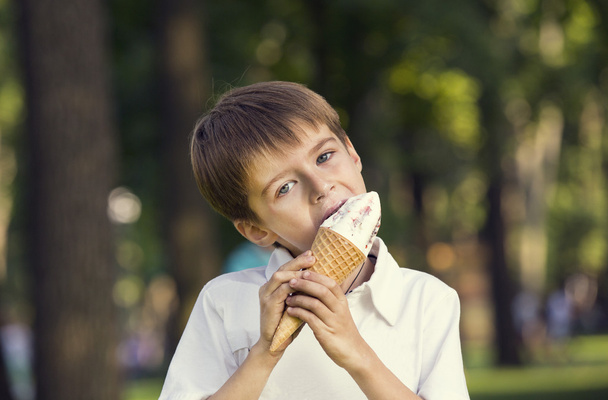 Boy eating an ice cream - 写真・画像