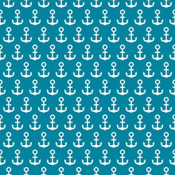 einfache Vektor-Pixel-Kunst mehrfarbige nahtlose Muster der Marine weißen Schiffsanker im Stil von Retro-Videospielen auf Aquamarin-Hintergrund - Vektor, Bild