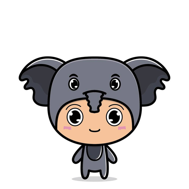carino cartone animato con elefante animale costume della mascotte - Vettoriali, immagini