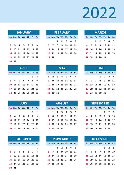 Vetor simples 2022 semanas de calendário começam no domingo - Vetor, Imagem