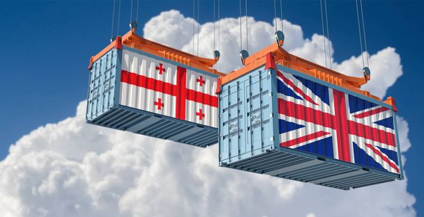 Freight containers with Georgia and United Kingdom national flags. 3D Rendering  - Foto, Imagen