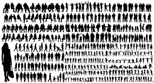 silhouet set, mensen, mannen, vrouwen, kinderen geïsoleerd, vector - Vector, afbeelding
