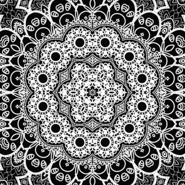 Hand-drawn mandala art with ethnic floral doodle pattern. Coloring page - kaindala, spiritual relaxation for adults, vector illustration, isolated on a white background. Zen doodles, meditation - Φωτογραφία, εικόνα