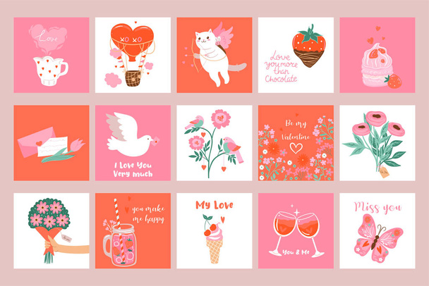 Large set of cute cards for valentine s day. Vector image. - Vettoriali, immagini