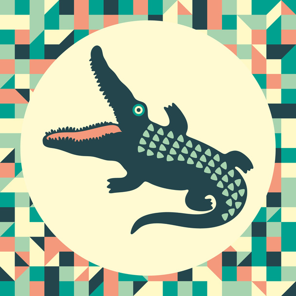 Crocodile with vintage background. - Vector, Imagen