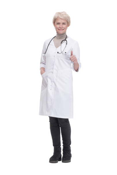 responsible female doctor with a stethoscope. isolated on a white - Foto, Imagen
