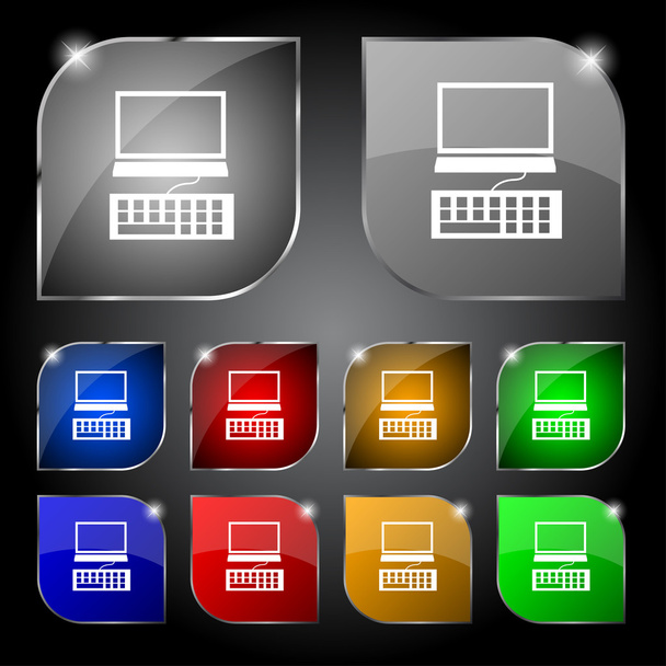 ikonę monitora i klawiatury komputera. zestaw kolorowych przycisków. wektor - Wektor, obraz