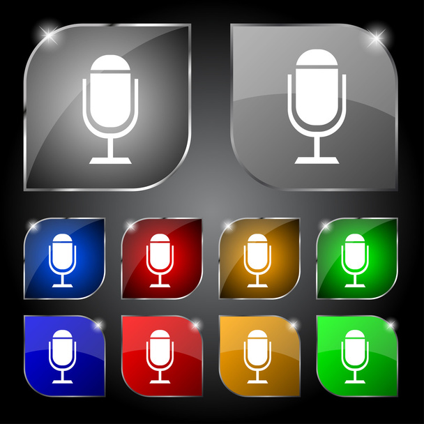 Microphone icon. Speaker symbol. Live music sign. Set colourful buttons Vector - Vecteur, image